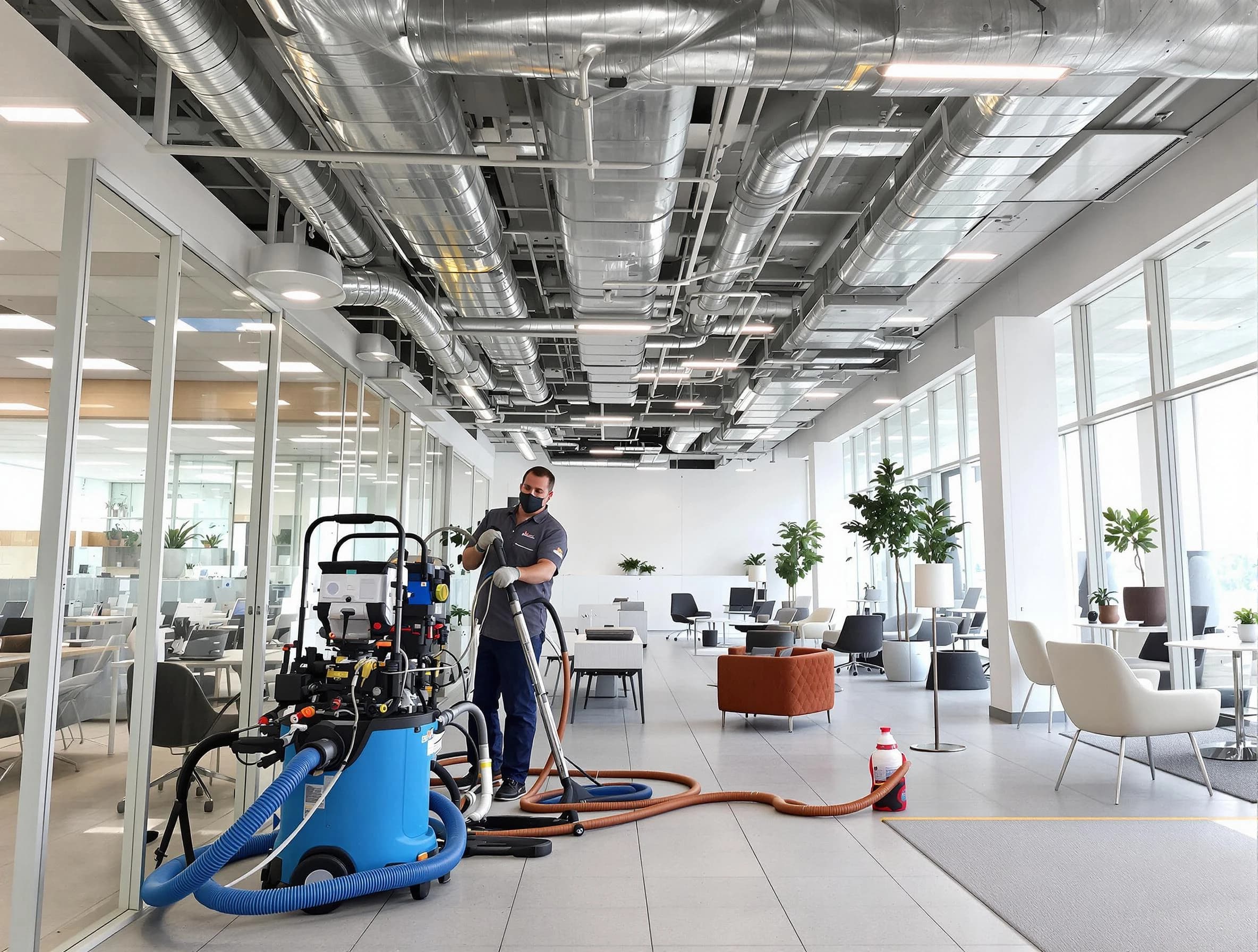 Hendersonville Air Duct Cleaning team conducting comprehensive commercial duct cleaning at a business location in Hendersonville