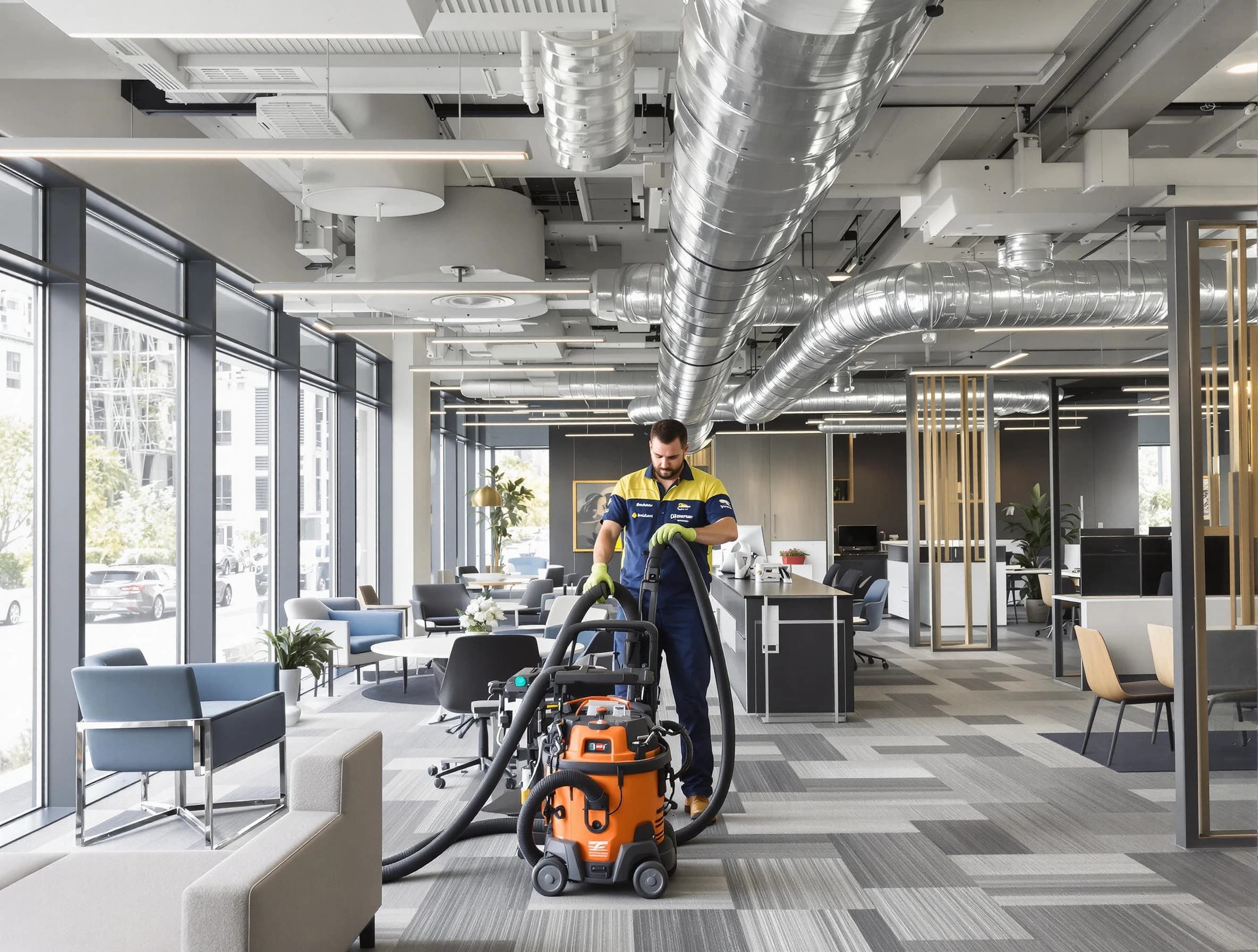 Hendersonville Air Duct Cleaning team performing thorough commercial duct cleaning at a Hendersonville business center
