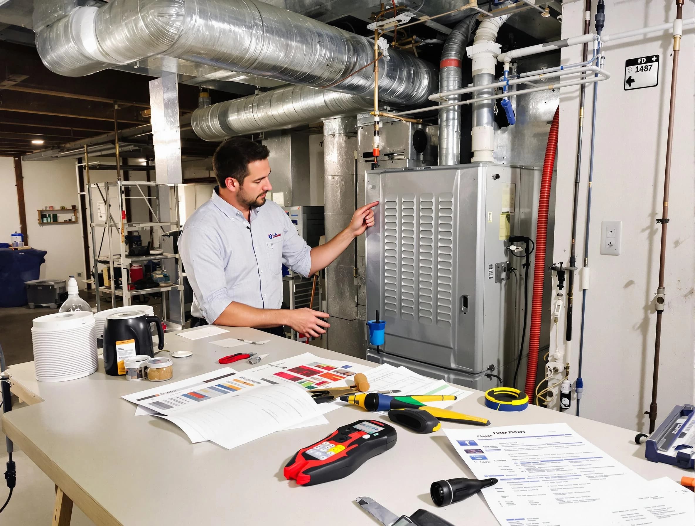 Hendersonville Air Duct Cleaning inspector conducting detailed filter system evaluation using professional diagnostic tools in Hendersonville