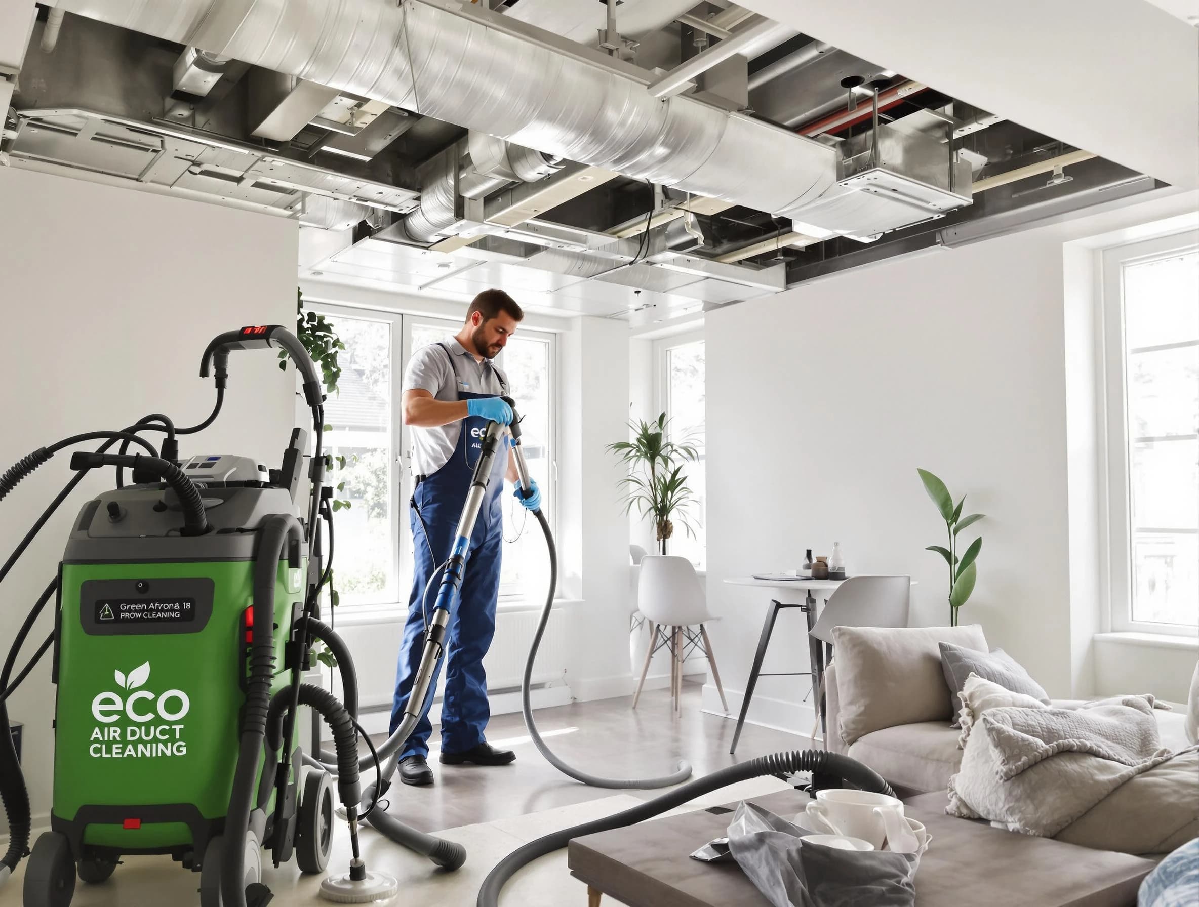 Hendersonville Air Duct Cleaning technician performing eco-friendly duct cleaning using sustainable methods in Hendersonville
