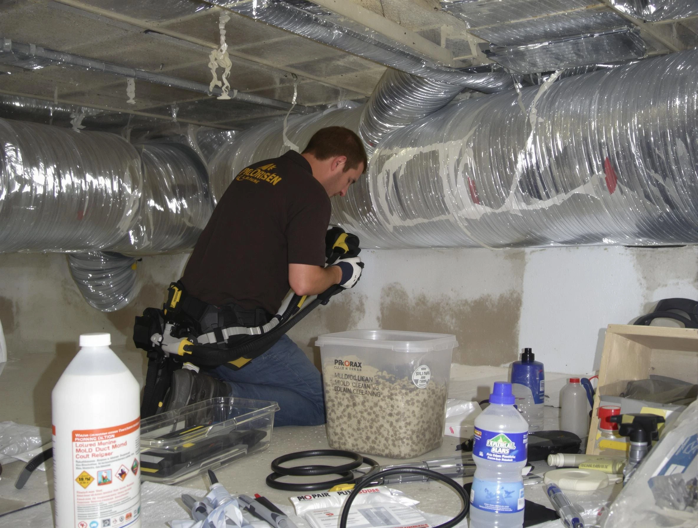 Hendersonville Air Duct Cleaning specialist performing professional mold removal from air ducts in Hendersonville